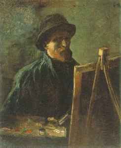 Self Portrait with Dark Felt Hat at the Easel, Vincent van Gogh, 1886, Public Domain