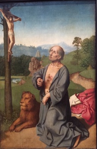 Workshop of David Gerard, Saint Jerome in a Landscape, about 1501, my photo taken in National Gallery, London