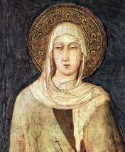 St. Clare, detail of fresco by Simone Martini, circa 1322-1326, Public Domain